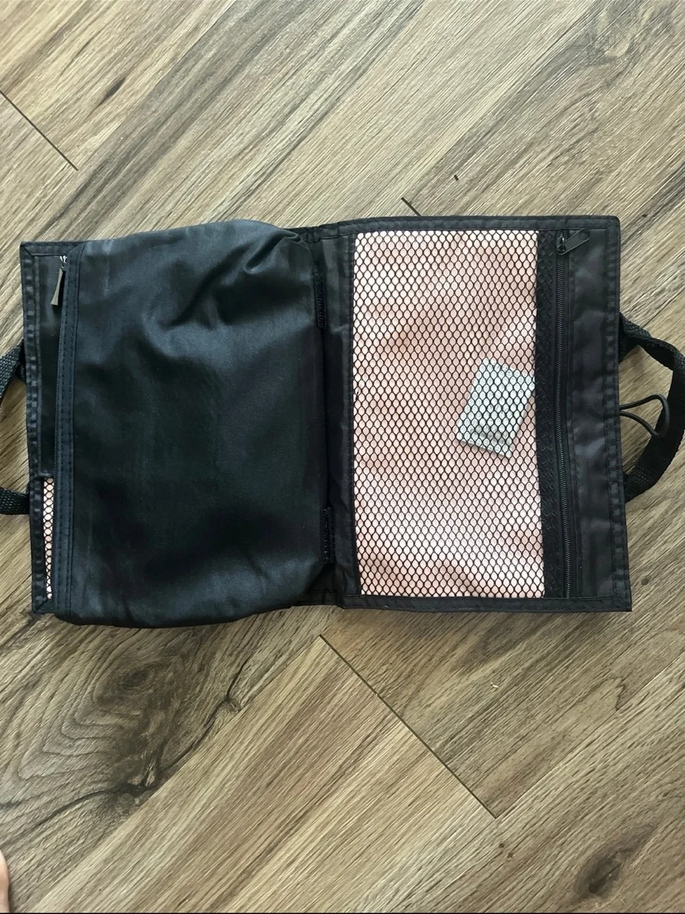 Hanging Travel Organizer Bag in Black with Pink Interior